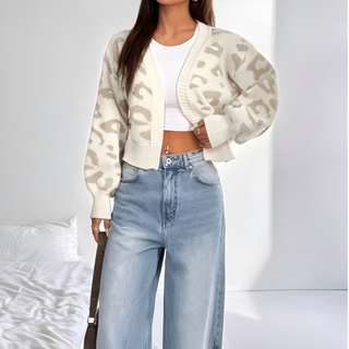 AVIA™ - Comfy Leopard Print Lantern Sleeve Cardigan