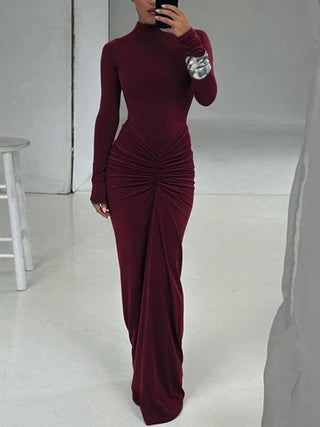 BETTY™ - Classy Ruched Long Sleeve Mock Bodycon Maxi Dress