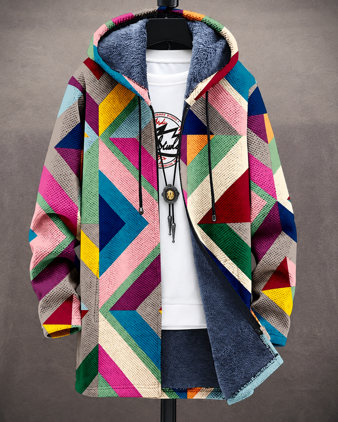 Riva Hooded Geometric Print Cardigan - Petrol Blue