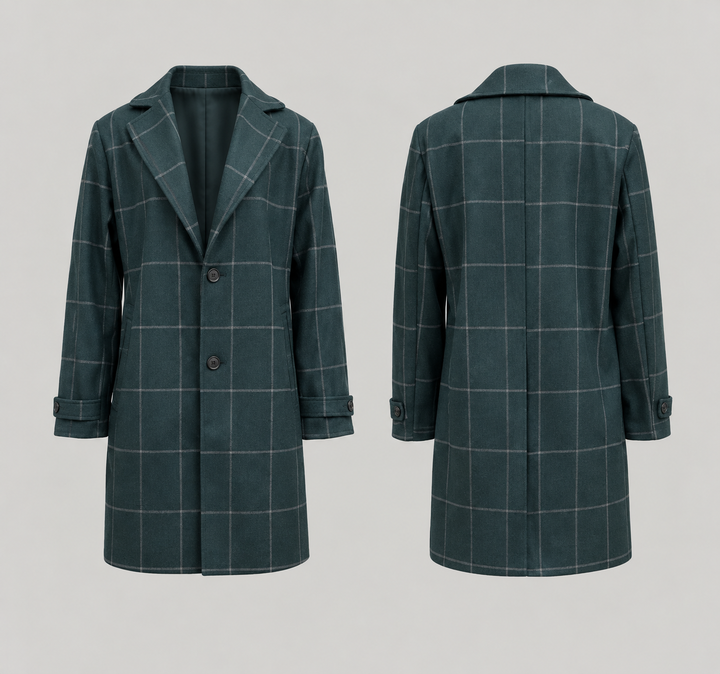 Elowen dark green checkered coat clean product front and back