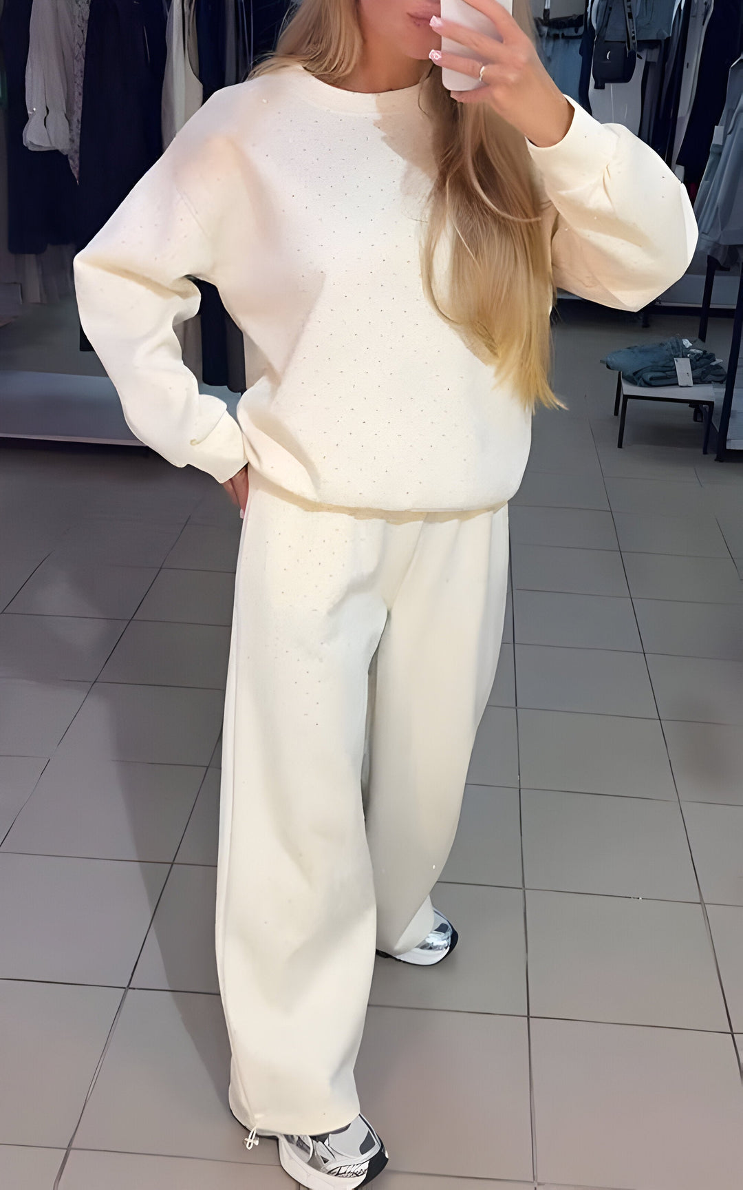 Morgan Diamond Knit Lounge Set - White