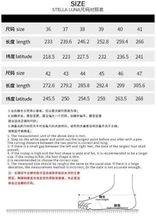Mia EU size chart 36 to 47