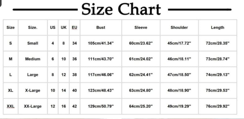 Miron size chart in centimetres