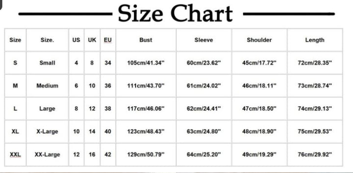Miron size chart in centimetres