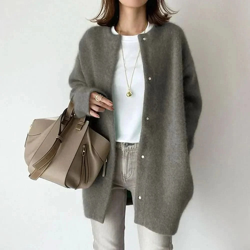 VANNA buttoned knit jacket in Dark Grey