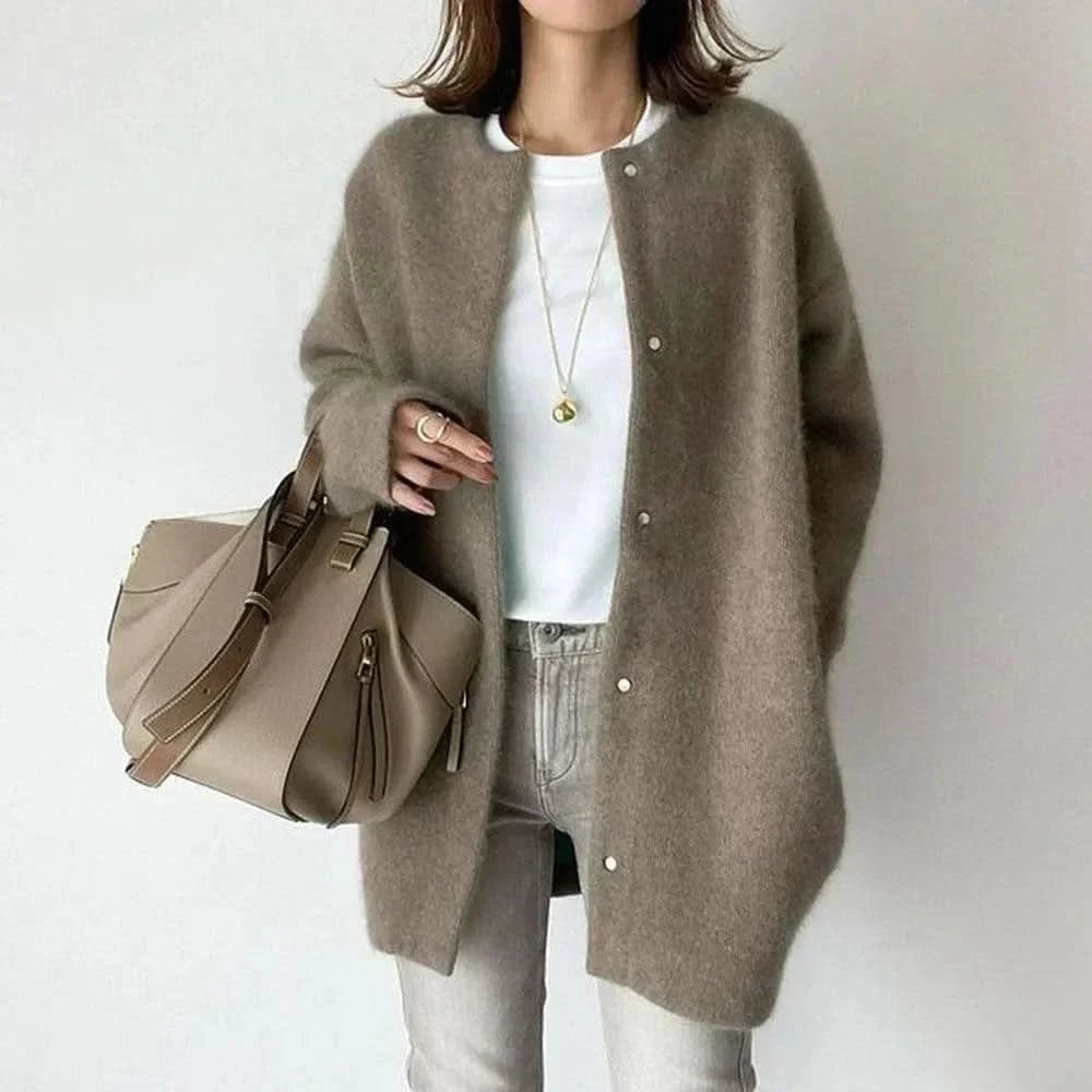 VANNA buttoned knit jacket in Greige