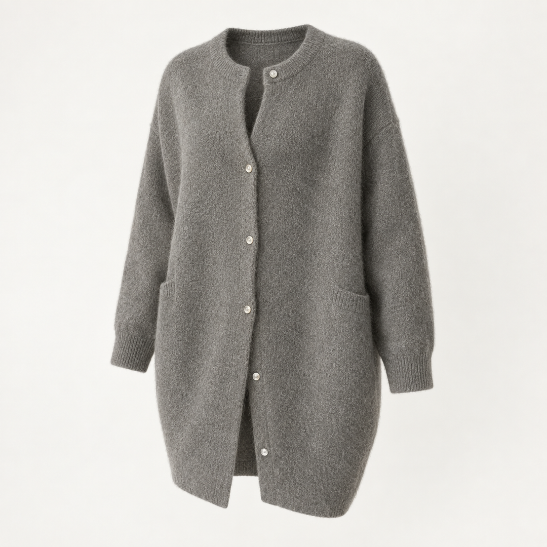 Vanna grey buttoned knit jacket angled view