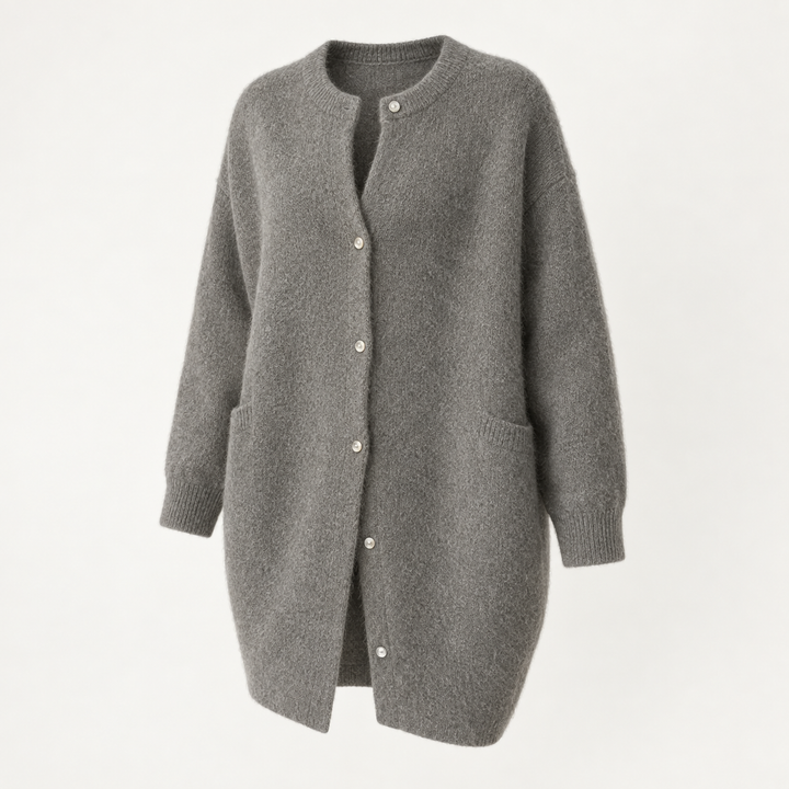 Vanna grey buttoned knit jacket angled view