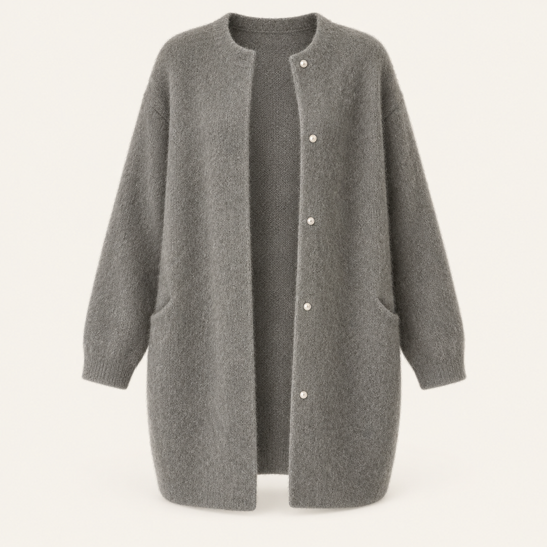 Vanna grey buttoned knit jacket front view