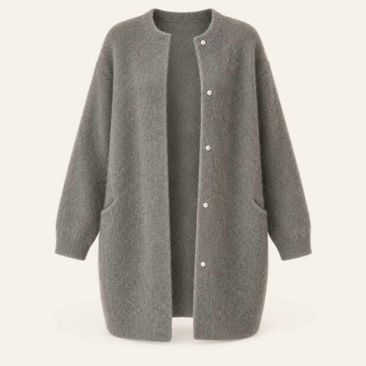 Vanna grey buttoned knit jacket front view