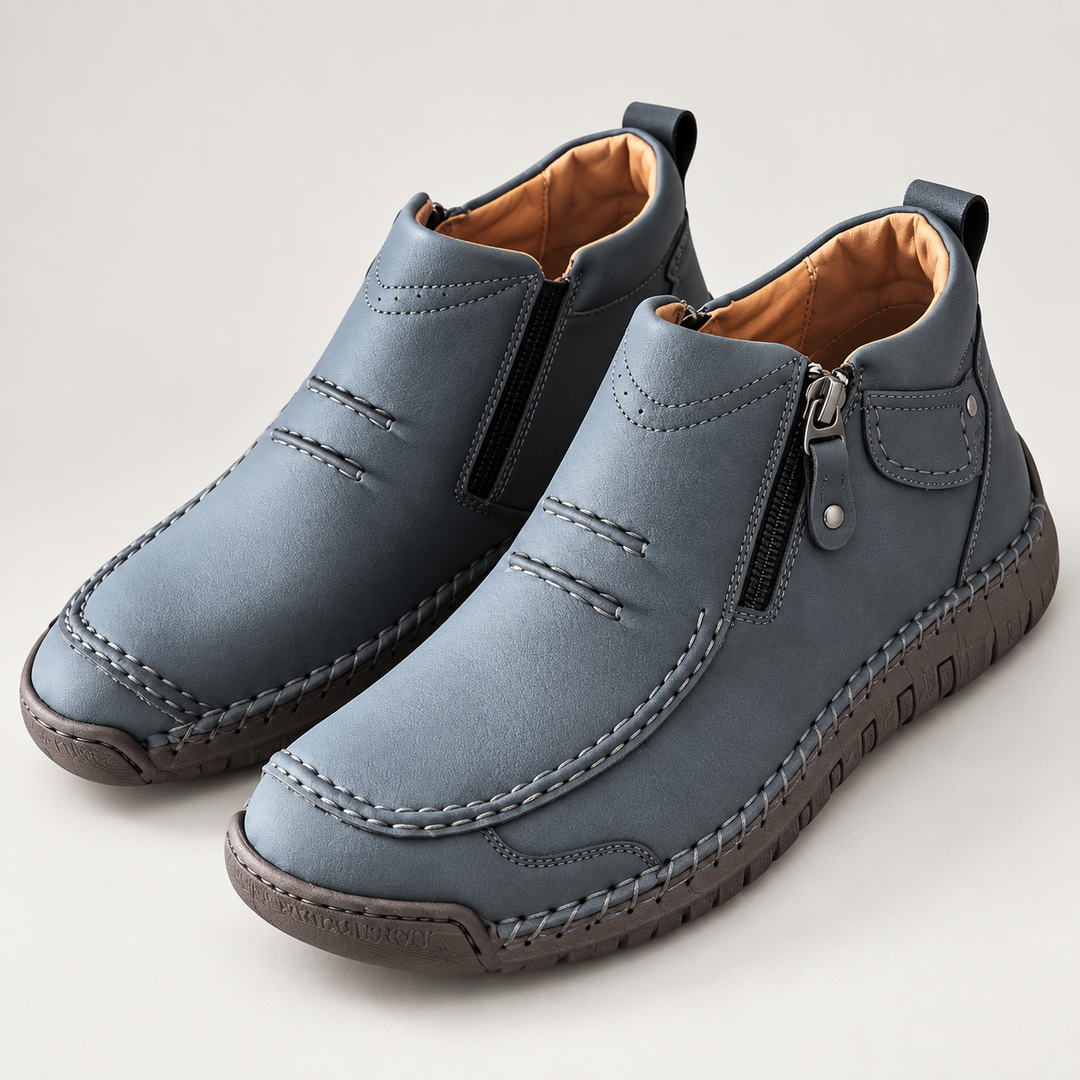 VAREL grey-blue men's zip ankle shoes, front view