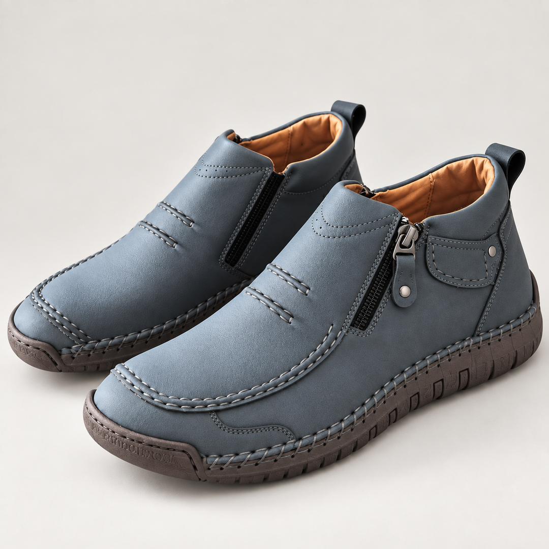 VAREL grey-blue men's zip ankle shoes, side zip detail