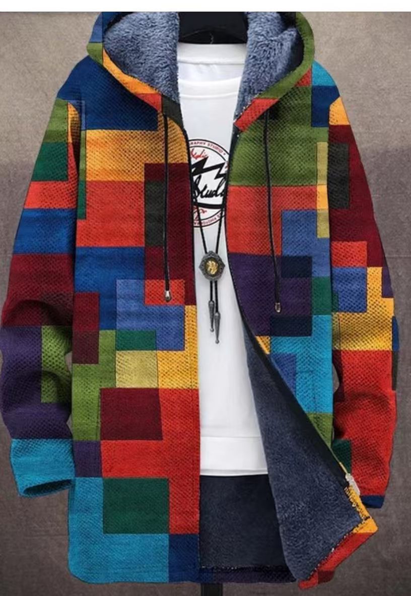 RIVA | Hooded Geometric Print Cardigan